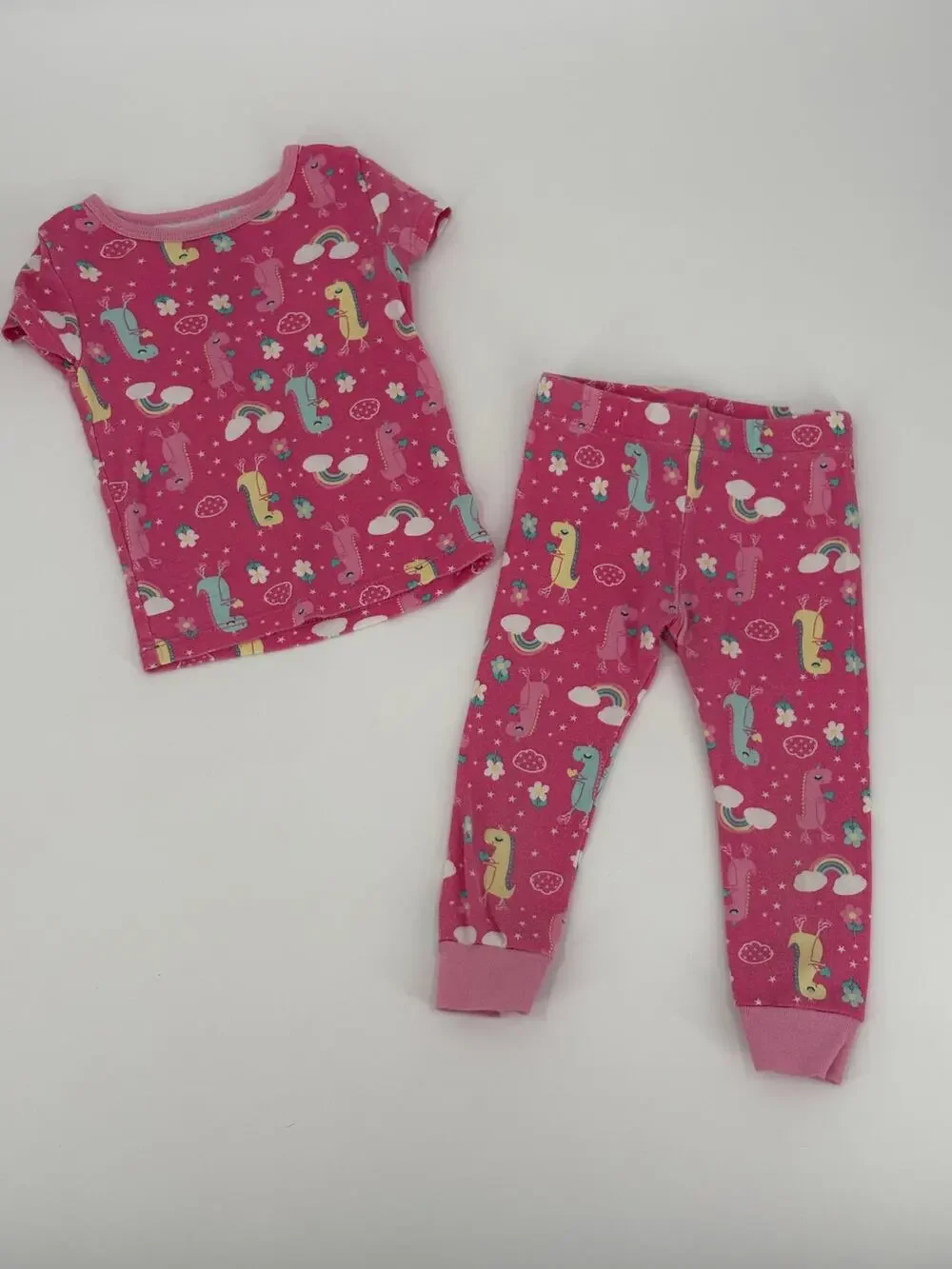 Member's Mark Girls 18M Dinosaur Rainbow 2 Pc Pajama Set Pink PJs